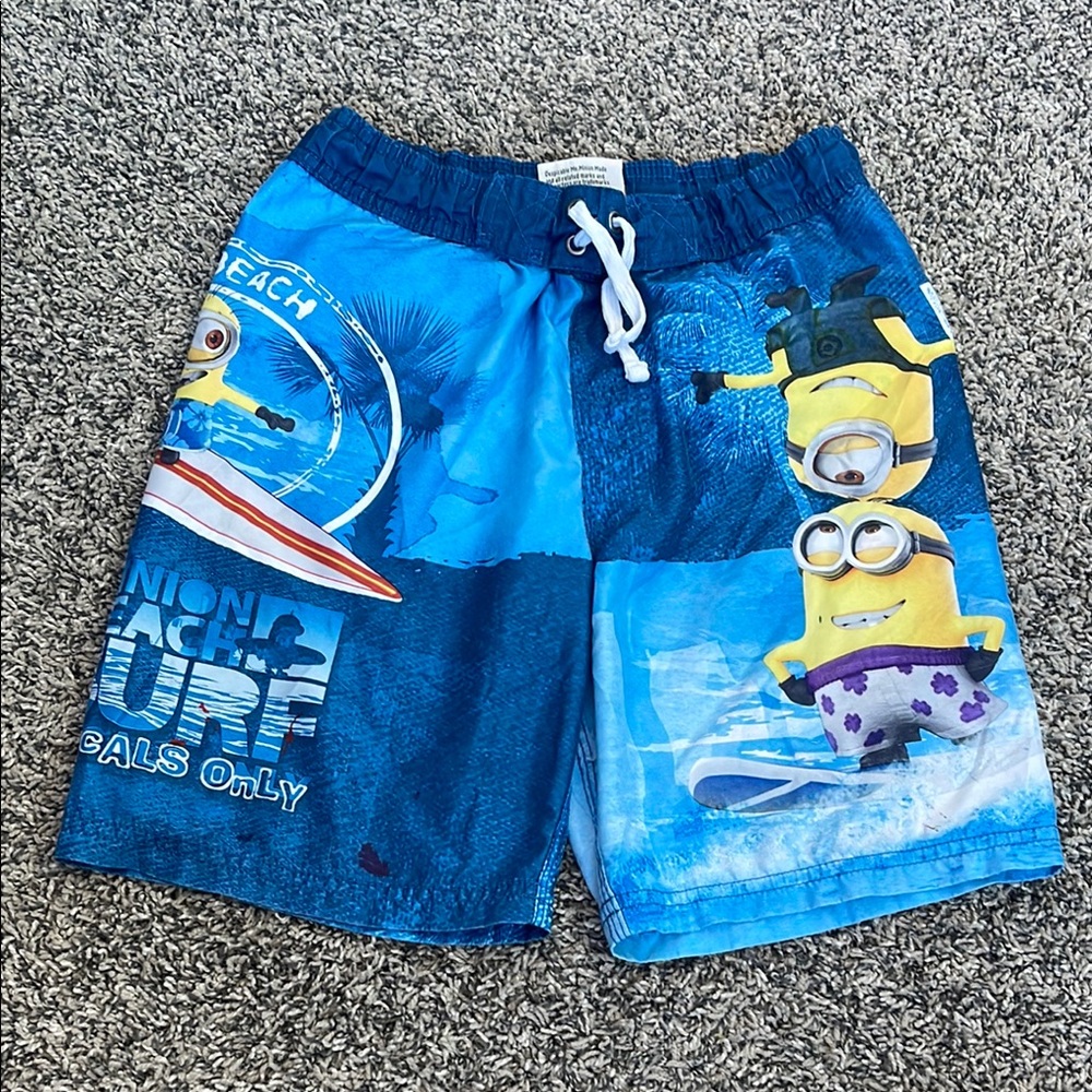 Minions Blue Kids Swim Shorts size 7 boys SEE FLAWS